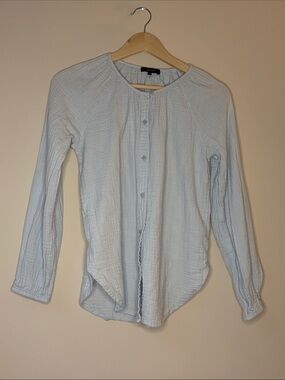 Quince Light Blue Cotton Button-Front Blouse